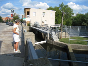 My late mother, Ruth Thurtell, views Main Street dam at Lowell. Photo by Joel Thurtell 9-5-2008.
